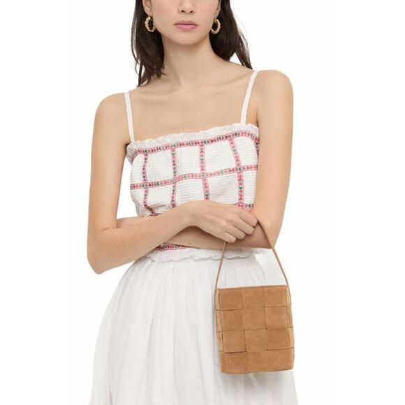NEW LOEFFLER RANDALL women's laith wide woven top handle bag in toffee - Picture 5 of 5